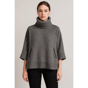 Massimo Dutti Wool Blend Poncho Sweater Gray Textured Cowl Neck S Fall Cozy